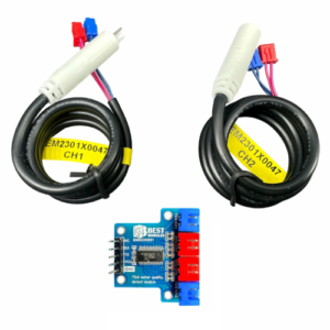 The BME63M001 is a 2-channel TDS sensor for water quality detection module that comes with two TDS probes, the TDS-37. This product offers a TDS measurement range of 0 to 5000 ppm, which is wider than that of other similar products in the market. You can simultaneously monitor the TDS and temperature of two sinks with the two probes.